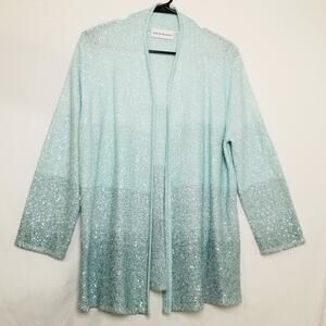 Alfred Dunner Sequined Cardigan Women's Blue Ombre 3/4 Sleeves Size Small